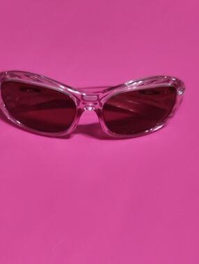 Oakley Pink Transparent Overtime Wrap Sunglasses - Good Frame / Blemished Lense